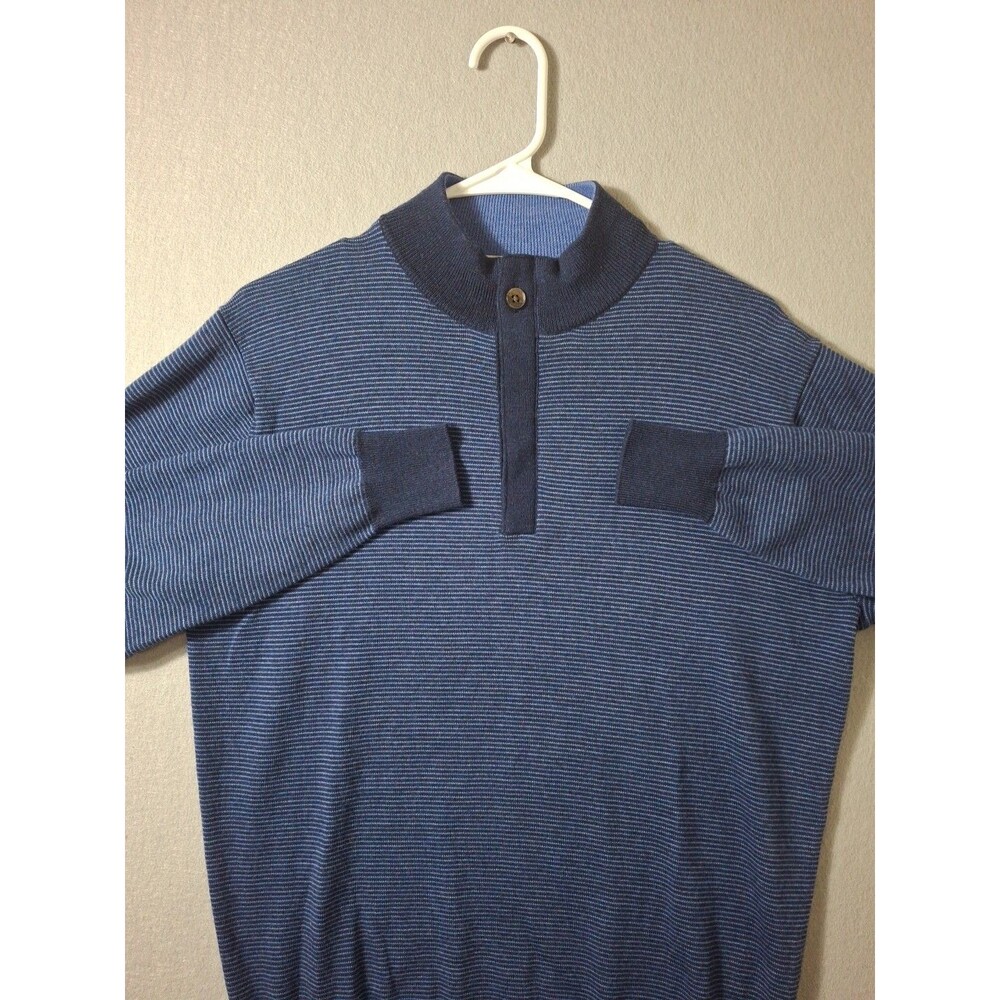 Peter Millar Men Small  1/4 Zip Italian Merino Wool  Sweater Blue Black Stripe